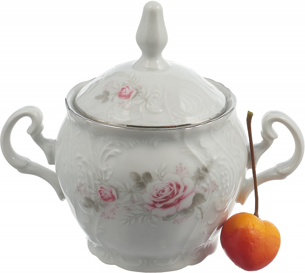 Купить Сахарница 220 мл; "Bernadotte", декор "Бледные розы, отводка платина"