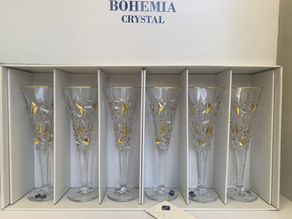 Купить Рюмка для шампанского "GLACIER", декор "Золото"; 200 мл (набор 6 шт.); хрусталь упаковка 6 шт.