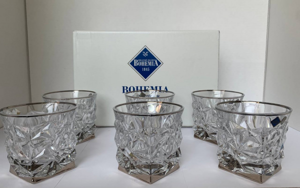 Купить Стакан для виски "GLACIER", декор "Отводка платина"; 350 мл (набор 6 шт.); хрусталь упаковка 6 шт.